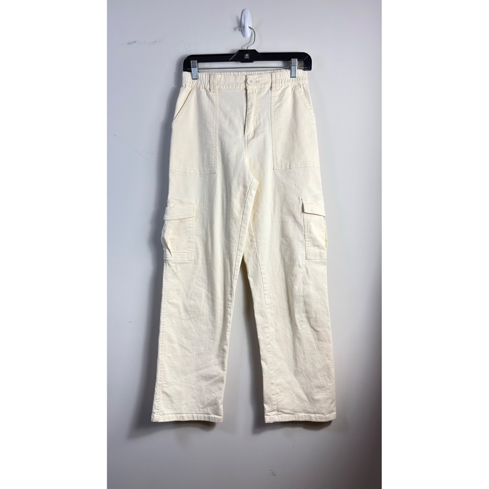 LEPUNUO Cargo Pants Cream High Waisted Straight Leg Y2K Women Medium